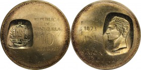 Weltmünzen und Medaillen, Venezuela. 10 Bolivares 1973, Silber. 0.87 OZ. Stempelglanz