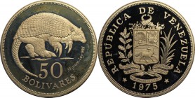 Weltmünzen und Medaillen, Venezuela. Gürteltier. 50 Bolivares 1975, Silber. 1.04 OZ. KM 47. Polierte Platte. Fingerabdrücke.
