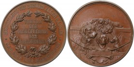 Medaillen und Jetons, Hundesport / Dog sports. "Ausstellung von Hunden Aller Rassen 3.&4.Sept. 1898 Saarbrücken". Medaille 1898, 42 mm. Kupfer. Vorzüg...