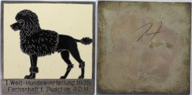 Medaillen und Jetons, Hundesport / Dog sports. "I. Welt - Hundeausstellung 1935 Fachschaft f. Pudel im R.D.H.". E.F.Wiedmann Frankfurt. Plakette 1935....
