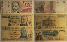 Banknoten, Argentinien / Argentina. 100 Pesos 1983, P.315, 50 000 Pesos 1979, P.307-U1, 5000 Australes 1989, P.330e. 3 Stück. III-IV