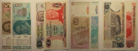 Banknoten, Argentinien / Argentina. 1 Peso 1984, 5 Pesos 1984, 1 Austral 1985, 5 Australes 1986. 4 Stück. Pick: 2323b, 331, 312a, 324b. II