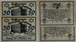 Banknoten, Deutschland / Germany. Notgeld Norderney (Hannover / Niedersachsen). Motiv: Hoffmanns Hotel Falk. 2 x 50 Pfennig 01.10.1922. 2 Stück. G/M 9...