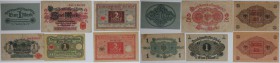 Banknoten, Deutschland / Germany. Notgeld Berlin. 1, 2 Mark 1914. 1, 2 x 2 Mark 1920, 1 Mark 1922. 6 Stück. II-IV