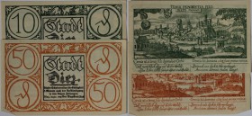 Banknoten, Deutschland / Germany. Notgeld Diez Stadt. H/N. 10, 50 Pfennig 1920. 2 Stück. Grabowski D15.6a,b. I-II