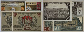 Banknoten, Deutschland / Germany. Notgeld Dalhausen, Westfalen. 25, 2 x 50 Pfennig, 2 Mark 1921. G/M 254.1a. 4 Stück. I-II