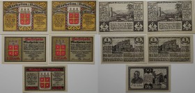 Banknoten, Deutschland / Germany. Notgeld der Stadt Nieheim in Westfalen. 50 Pfennig, 2 x 1 Mark, 2 x 2 Mark 1921. 5 Stück. SS0972 1,2,3. I-II