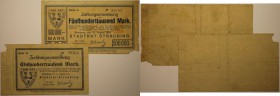 Banknoten, Deutschland / Germany. Notgeld Straubing, Inflation. 100 000 Mark, 500 000 Mark 1923. 2 Stück. Keller: 4904a. III