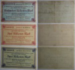 Banknoten, Deutschland / Germany. Notgeld Stollberg, Inflation. 2 Mln Mark, 5 Mln Mark, 100 Mln Mark 1923. 3 Stück. II-III