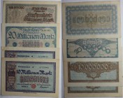 Banknoten, Deutschland / Germany. Notgeld Köln, Inflation. 2 x 10 Mln Mark, 20 Mln Mark, 500 Mln Mark, 1923. 4 Stück. II-III