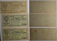 Banknoten, Deutschland / Germany. Notgeld Straubing, Inflation. 3 x 1 Million Mark 1923. 3 Stück. Keller: 4904. III