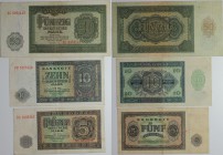 Banknoten, Deutschland / Germany. Deutsche Demokratische Republik (1948-1989). 5, 10, 50 Mark 1948. 3 Stück. Pick 11, 12, 14. II-III