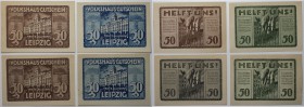 Banknoten, Deutschland / Germany. Notgeld Leipzig, Sachsen. 4 x 50 Pfennig 30.06.1922. 4 Stück. G/M 786.1, 2. I-II
