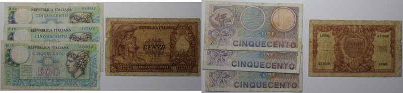 Banknoten, Italien / Italy. 100 Lire 1951, P.92a, 2 x 500 Lire 1974, P.94, 500 L...