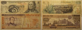 Banknoten, Mexiko / Mexico. 5 Pesos, 5000 Pesos 1969-89. Pick: 062, 088c-KN. 2 Stück. IV