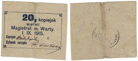 Banknoten, Polen / Poland. Local Polish - Russian Banknotes. Warty. Magistrat. 20 Kopeken 1.IX.1915. R-26730a. F-VF, RRR