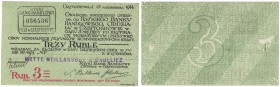 Banknoten, Polen / Poland. Lokale polnisch - russische Banknoten. Czestochow. Russische Bank. 3 Rubel 1914. R-27501. XF