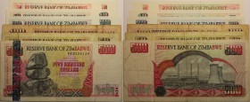 Banknoten, Simbabwe / Zimbabwe. 5 Dollars 1997, P.05, 10 Dollars 1997, P.6, 20 Dollars 1997, P.7, 50 Dollars 1994, P.8a, 100 Dollars 1995, P.9, 500 Do...