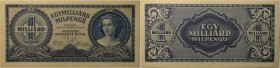 Banknoten, Ungarn / Hungary. MAGYAR NEMZETI BANK. 1 Mlrd Pengö 1946. P.125. II