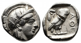 (Silver. 17.05 gr. 25 mm) ATTICA. Athens. Tetradrachm (Circa 454-404 BC). AR
Helmeted head of Athena right, with frontal eye.
Rev: AΘE./ Owl standin...
