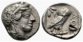 (Silver,17.12g 25 mm) ATTICA. Athens. Tetradrachm (Circa 454-404 BC). AR
Helmeted head of Athena right, with frontal eye.
Rev: AΘE./ Owl standing ri...