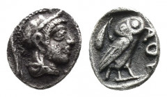 (Silver. 0.31g. 6mm) Attica. Athens circa 454-404 BC. Obol AR
Helmeted head of Athena right, with frontal eye
Rev: Owl standing right, head facing, ...