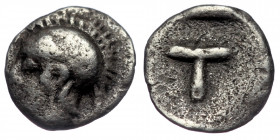 (Ssilver. 0.23. 7mm) Arkadia. Tegea circa 423-400 BC. Tetartemorion AR
Helmeted head of Athena left
Rev: T within incuse square.
BCD Peloponnesos 1...