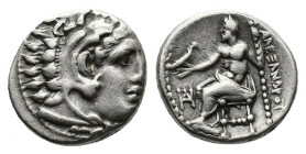 (Silver.4.21g. 17 mm) Kingdom of Macedon. Alexander III 'the Great' AR Drachm. circa 320-301 BC. 
Head of Herakles right, wearing lion skin headdress...