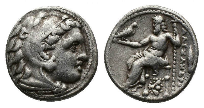 (Silver. 4.23 g. 17 mm Kingdom of Macedon. Alexander III 'the Great' AR Drachm. ...