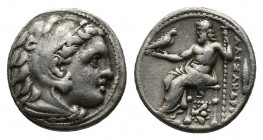 (Silver. 4.23 g. 17 mm Kingdom of Macedon. Alexander III 'the Great' AR Drachm. circa 320-301 BC. 
Head of Herakles right, wearing lion skin headdres...