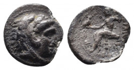 (Silver. 0.62g. 10mm) Kingdom of Macedon. Alexander III AR Obol. Babylon c. 325-323. 
Head of Herakles right, wearing lion skin 
Rev: Zeus Aëtophoro...