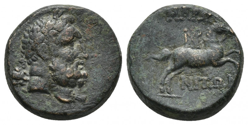 (Bronze. 7.80g. 18mm) THRACE. Maroneia. Circa 168/7-48/5 BC.AE 
Head of bearded...