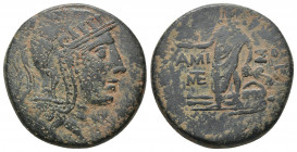 (Bronze. 18.55g.29mm) PONTOS. Amisos. Time of Mithradates VI Eupator 120-63 BC.
Helmeted head of Athena right
Rev: Perseus standing facing, holding ...