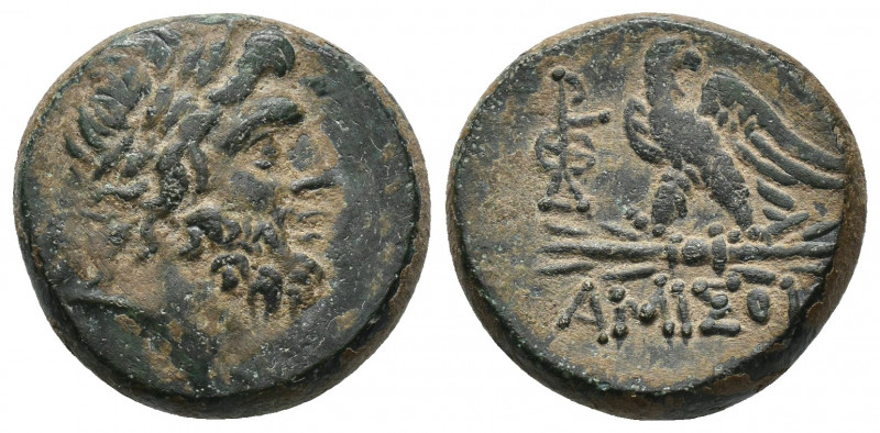 (Bronze. 8.91g. 21mm) PONTOS. Amisos. Ae (Circa 100-85 BC).
Laureate head of Ze...