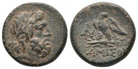 (Bronze. 8.85g. 22mm) PONTOS. Amisos. Ae (Circa 100-85 BC).
Laureate head of Zeus right.
Rev: Eagle, with head right, standing left on thunderbolt; ...