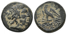 (Bronze. 8.58g. 21mm) PONTOS. Amisos. Ae (Circa 100-85 BC).
Laureate head of Zeus right.
Rev: Eagle, with head right, standing left on thunderbolt; ...