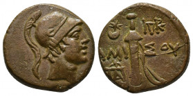 (Bronze. 8.93g. 22mm) PONTOS, Amisos. 100-85 BC. AE 
 Helmeted head of Ares
Rev: Sword in sheath. 
SNG.BM.1147