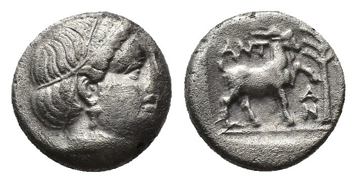 (Silver 2.68g. 14 mm) Troas, Antandros AR Hemidrachm. Circa 420-400 BC. 
Head o...
