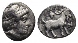 (Silver.1,08g. 10mm) TROAS. Antandros. Circa 360-350 BC. Obol
Head of Artemis Astyrene to right, her hair held with a criss-cross band. 
Rev. ΑΝΤΑ-Ν...