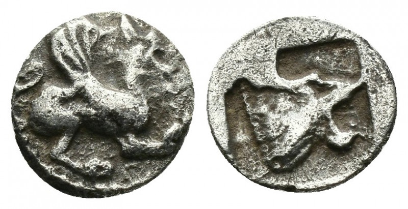 (Silver. 0.49g. 10mm) Troas, Assos AR Obol. 5th C. BC. 
Griffin right. 
Rev: L...
