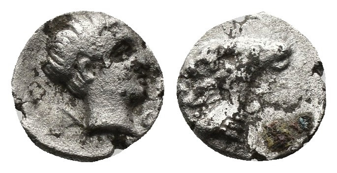 (Silver. 0.32g. 8mm) Troas, Kebren, c. 387-310 BC. AR Obol 
Ram’s head right
R...
