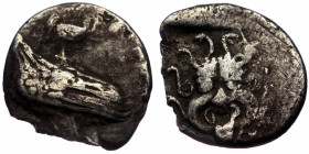 (Silver. 0.73g. 10mm) Troas, Abydos AR Obol. c. 480-450. 
Eagle standing left 
Rev: Gorgoneion. 
SNG Copenhagen 5; BMC 4-5
