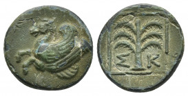 (Bronze. 3.76g. 18mm) TROAS. Skepsis. Ae (4th century BC).
Pegasosrhyton left.
Rev: ΣK. Fir tree within linear border.
SNG Cop 477.