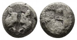 (Silver. 1.21g. 10mm) LESBOS, uncertain mint. 500-450 BC. Obol. 
Two boars’ heads confronted.
Rev: Quadripartite incuse square. 
Rosen.542. SNG.Cop...