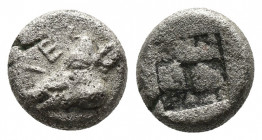 (Silver. 0,87g. 9mm) LESBOS. Uncertain. BI 1/12 Stater (Circa 500-450 BC).
ΛΕΣ./ Head of boar left.
Rev: Incuse square punch.
BMC 13 p. 
Extremely...