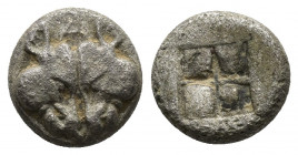 (Silver. 1.15g. 10mm) Lesbos. Uncertain mint circa 500-450 BC. Obol AR
Confronted boar\'s heads 
Rev: Quadripartite incuse square.
Klein 349.