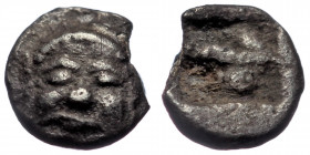 (Silver. 0.16g. 5mm) Lesbos, Methymna. Ca. 500/480-460 B.C. AR obol 
Facing head of Silenos
Rev: Facing head of panther within incuse square. 
Bode...