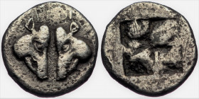 (Silver.1.74g.13mm) Lesbos. Uncertain mint circa 550-500 BC. 1/6 Stater AR
confronted heads of boars
Rev: Quadripartite incuse square. 
BMC 2; CNG ...