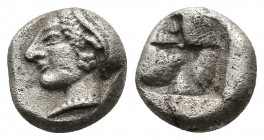 (Silver.1.31g. 9mm) Ionia, Phokaia AR Diobol. Late 6th Century BC. Archaic head of Athena(?) left.
Rev: Rough incuse square. 
SNG Copenhagen 389-94 ...