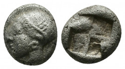 (Silver. 1.16g. 10mm) IONIA. Phokaia. Obol (Circa 521-478 BC).
Archaic head of Athena left.
Rev: Quadripartite incuse square.
 CNG 177, 109.